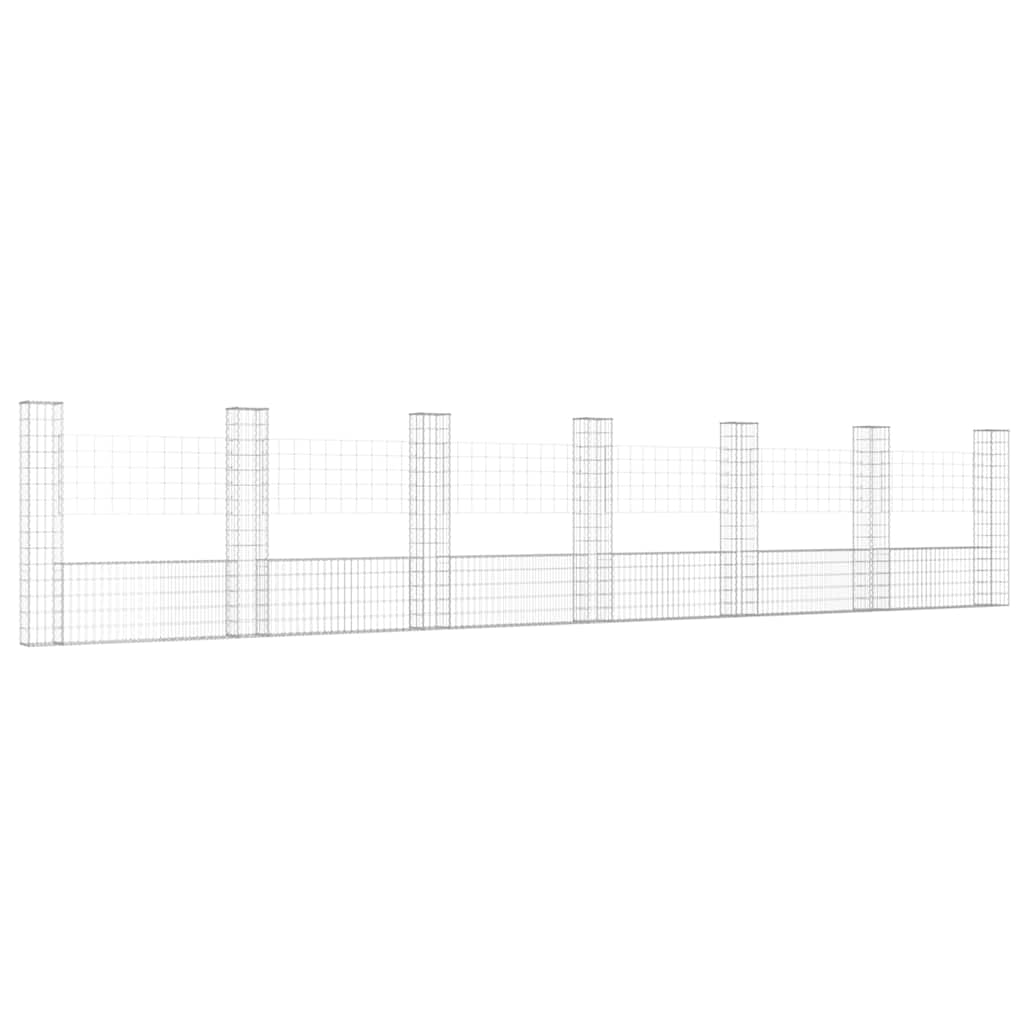 U-образна габионна кошница със 7 стълба, желязо, 740x20x150 см - VL151287 - Image 2