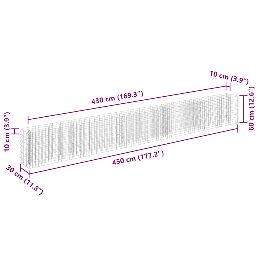 Габион повдигната леха, поцинкована стомана, 450x30x60 cм - VL145646 - Image 7
