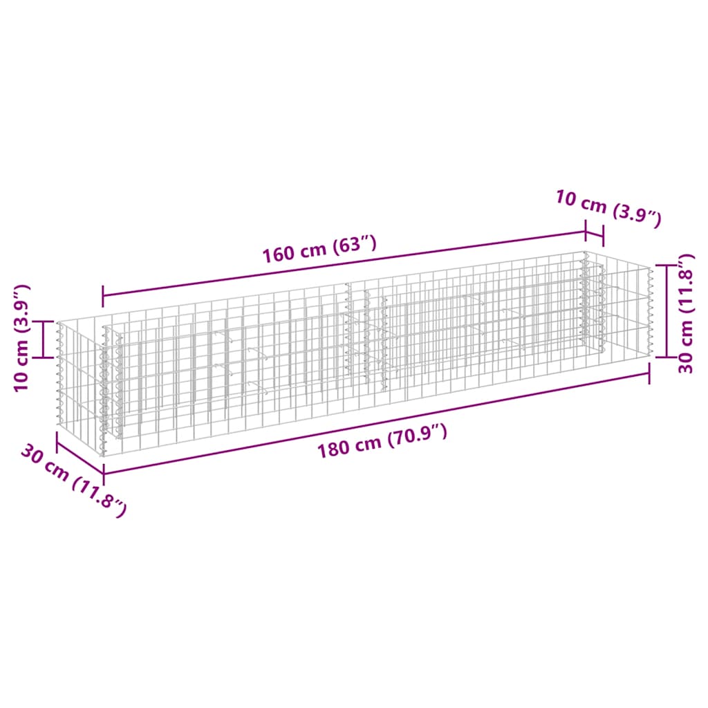 Габион повдигната леха, поцинкована стомана, 180x30x30 cм - VL145633 - Thumbnail 7