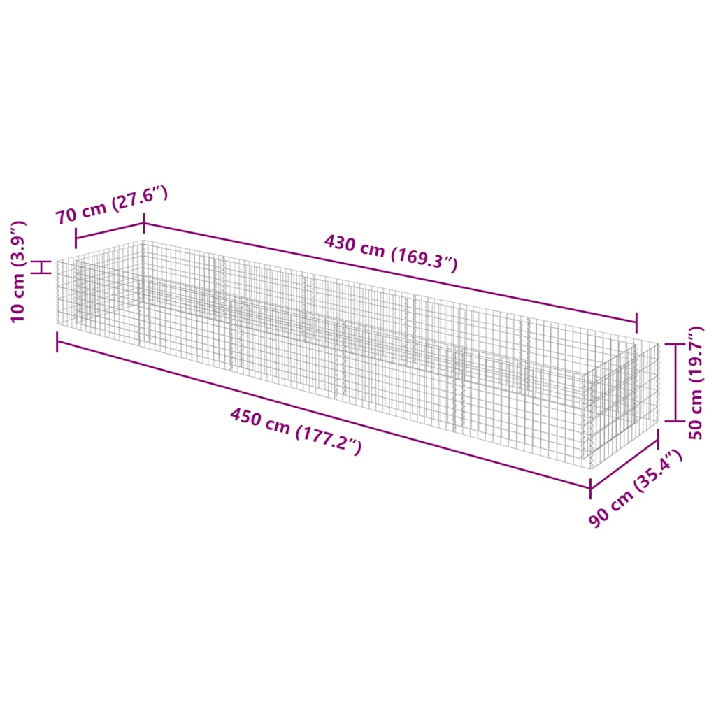 Габион повдигната леха, поцинкована стомана, 450x90x50 cм - VL143553 - Image 8
