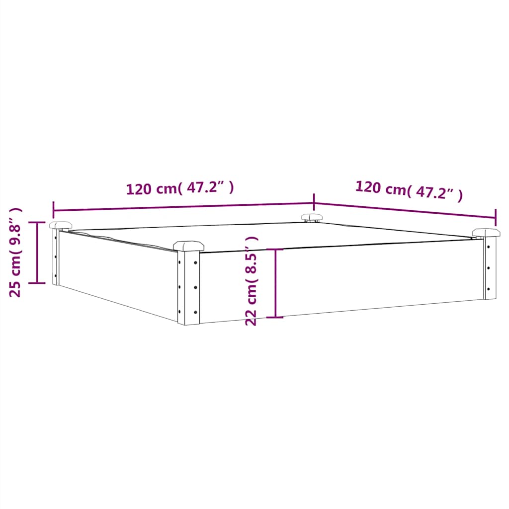 Градинско повдигнато легло с вложка 120x120x25 см масивна ела - VL364292 - Thumbnail 8