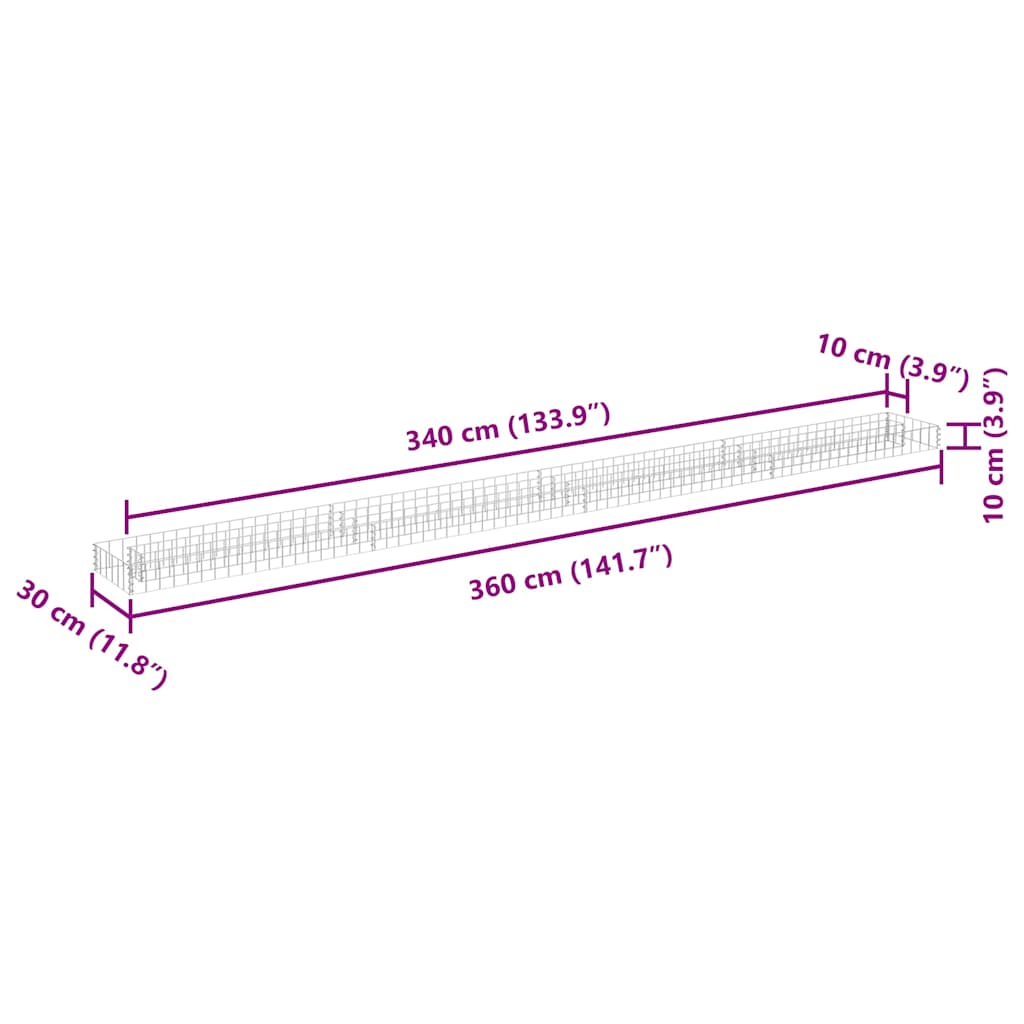 Габион повдигната леха, поцинкована стомана, 360x30x10 cм - VL145640 - Thumbnail 7