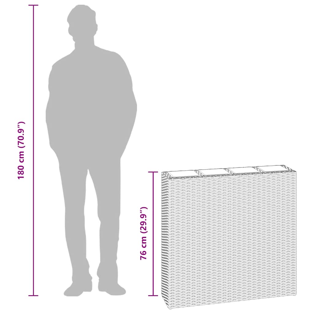 Градинска повдигната леха с 4 саксии, полиратан, кафява - VL41085 - Image 8