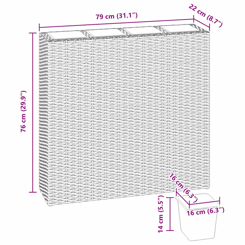 Градинска повдигната леха с 4 саксии, полиратан, кафява - VL41085 - Image 7