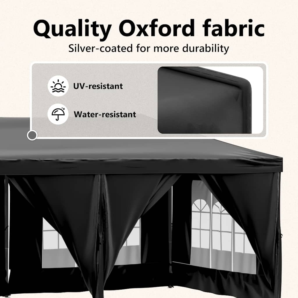 Сгъваема парти шатра със странични стени, черна, 3x6 м - VL93546 - Thumbnail 11