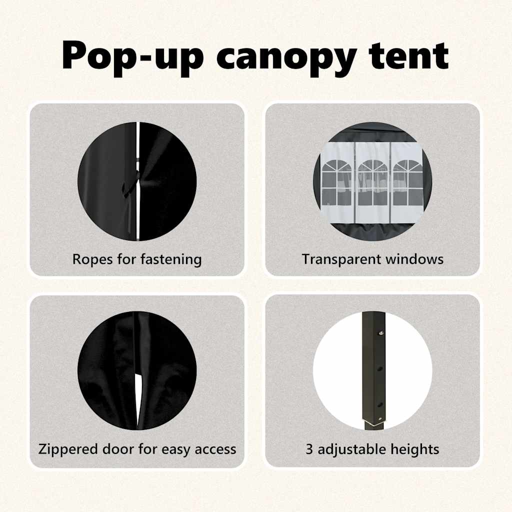 Сгъваема парти шатра със странични стени, черна, 3x6 м - VL93546 - Thumbnail 13