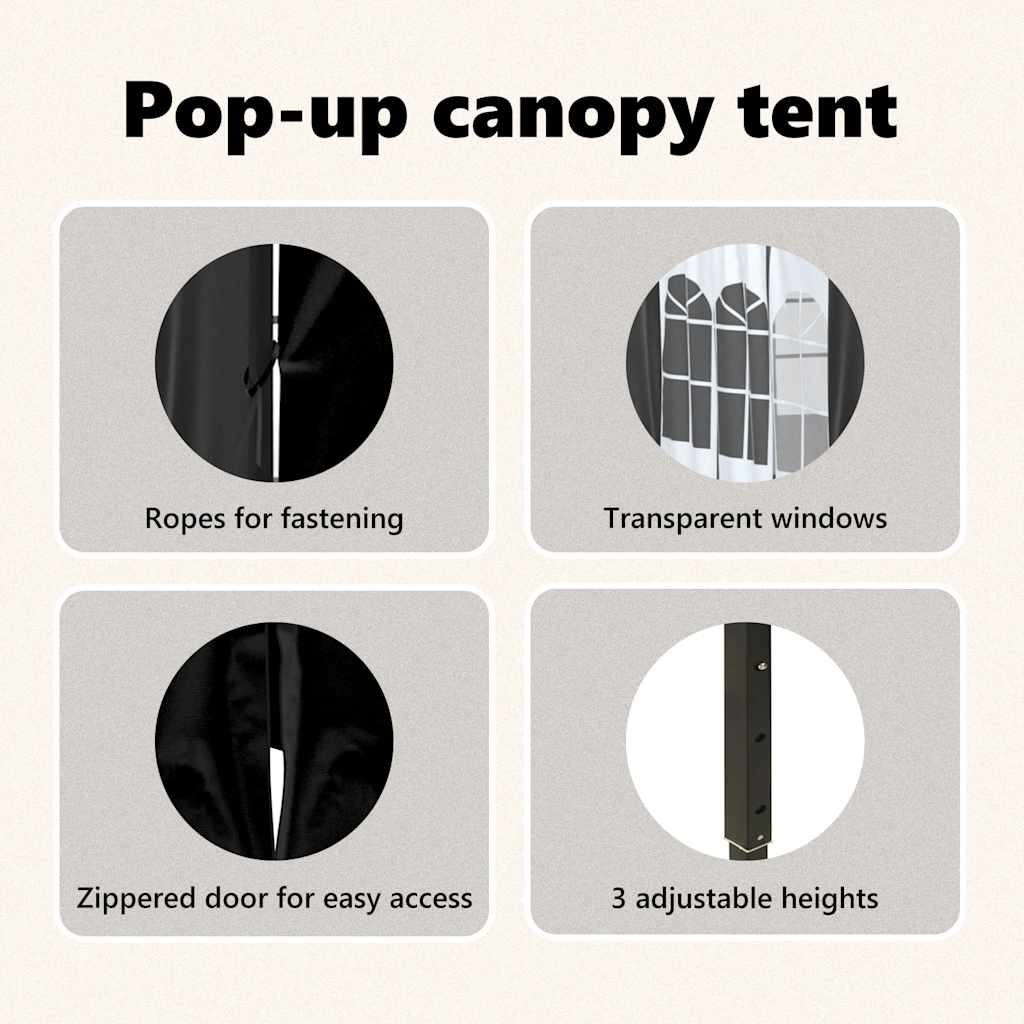 Сгъваема парти палатка със странични стени, черна, 3x3 м - VL93525 - Thumbnail 13