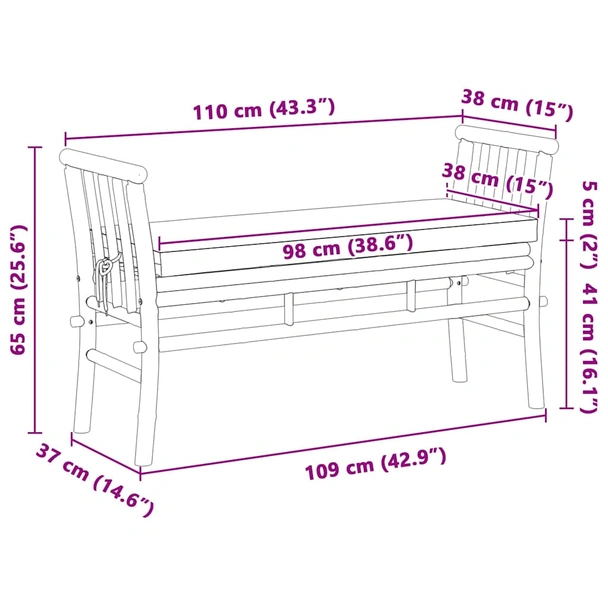 Градинска пейка с възглавница 110 × 38 × 65 см кафява — бамбук - Image 8