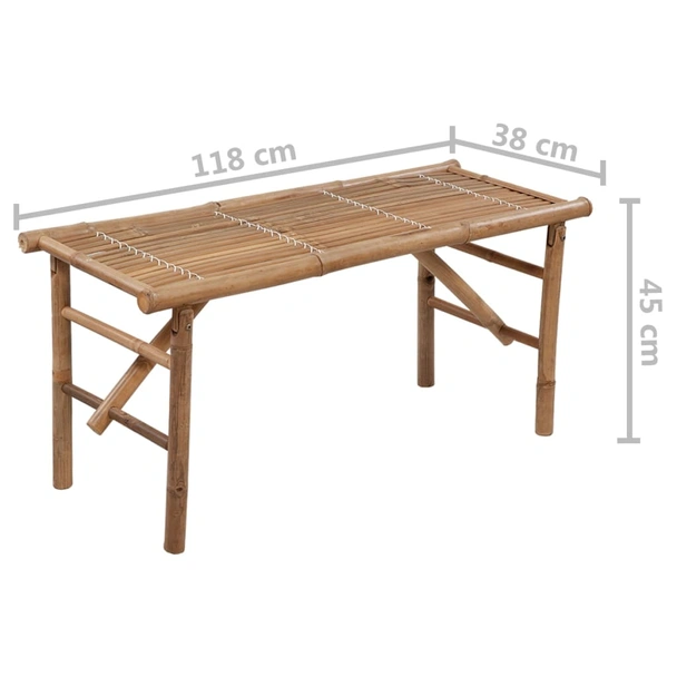 Сгъваема пейка 118x38x45 см кафява — бамбук — червено каре (3 см) - Image 8