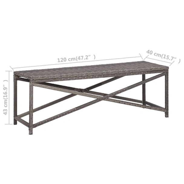 Градинска пейка 120 × 40 × 43 см сива — PE ратан — стоманена рамка - Image 5
