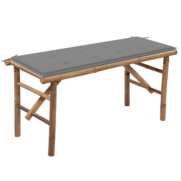 Сгъваема пейка 118x38x45 см кафява — бамбук — сива (4 см)