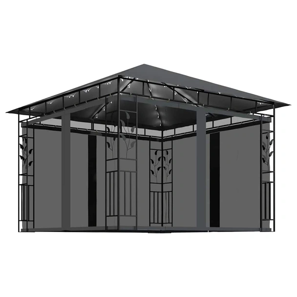 Шатра 3 x 3 м таупе — полиестер 180 г/м² — мрежа и LED — стомана - Image 2