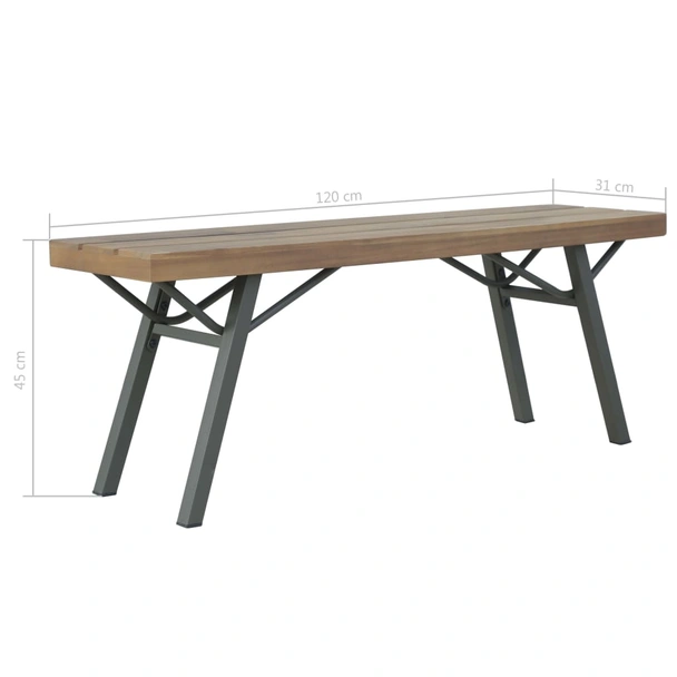 Градинска пейка 120x31x45 см кафява — акация масив и стомана - Image 6