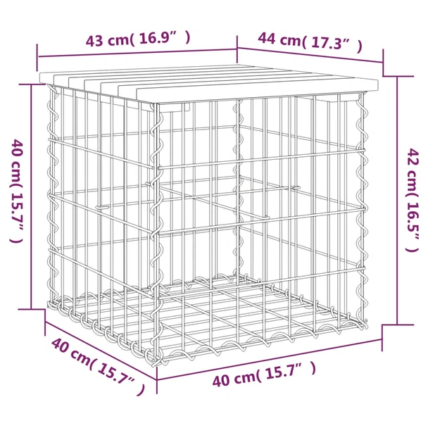 Градинска пейка с габион 43×44×42 см — дугласко дърво — поцинкована стомана - Image 8