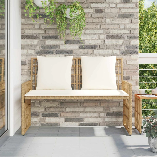 Външна пейка 116×55×82 см — полиратан — кафява/кремава — стоманена рамка - Image 3