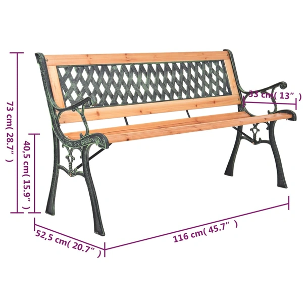 Градинска пейка 116 × 52,5 × 73 см кафява — чам масив — чугун — PVC - Image 7
