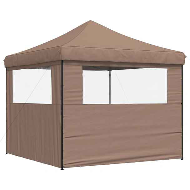 Pop-up парти шатра 2,9 x 2,9 м кафява — оксфорд с PVC — 2 стени — стомана - Image 5