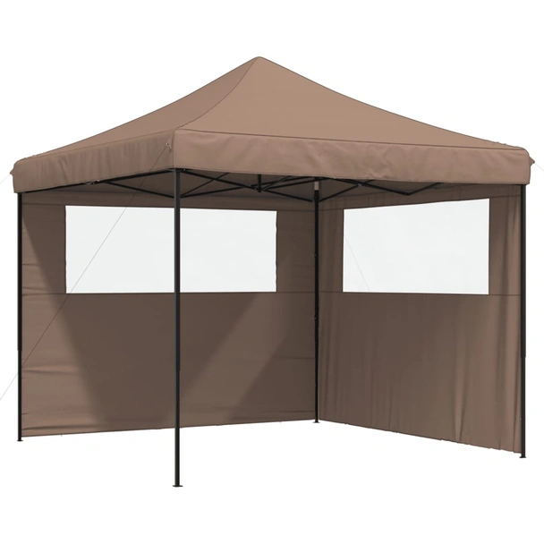 Pop-up парти шатра 2,9 x 2,9 м кафява — оксфорд с PVC — 2 стени — стомана - Image 2