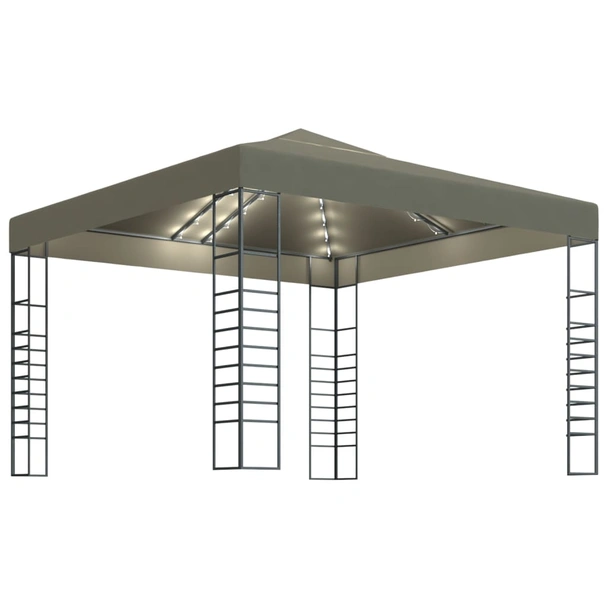 Градинска шатра 3 x 3 м таупе — полиестер 180 г/м² — LED стрингове — стомана - Image 2