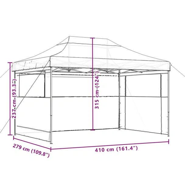 Pop-up парти шатра 4,1 x 2,8 м бордо — оксфорд с PVC — 3 стени — стомана - Image 9