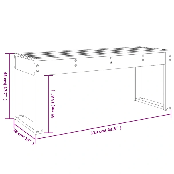 Градинска пейка 110×38×45 см сива — борово дърво масив - Image 8