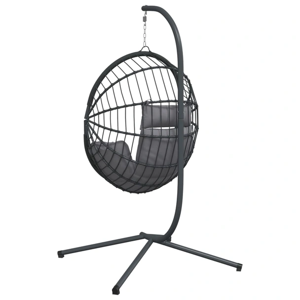 Висящ стол яйце 104 x 100 x 197 см сив — PE ратан — с възглавница - Image 6