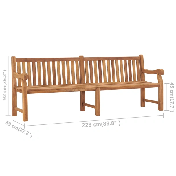 Градинска пейка 228x69x92 см кафява — тиково дърво масив - Image 7