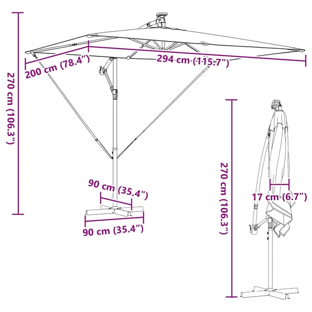 Плажен чадър 2.9 × 2 × 2.7 м теракота — полиестер — с LED — алуминиева рамка - Image 16