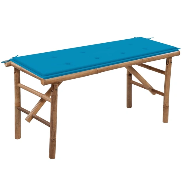 Сгъваема пейка 118x38x45 см кафява — бамбук — синя (3 см)
