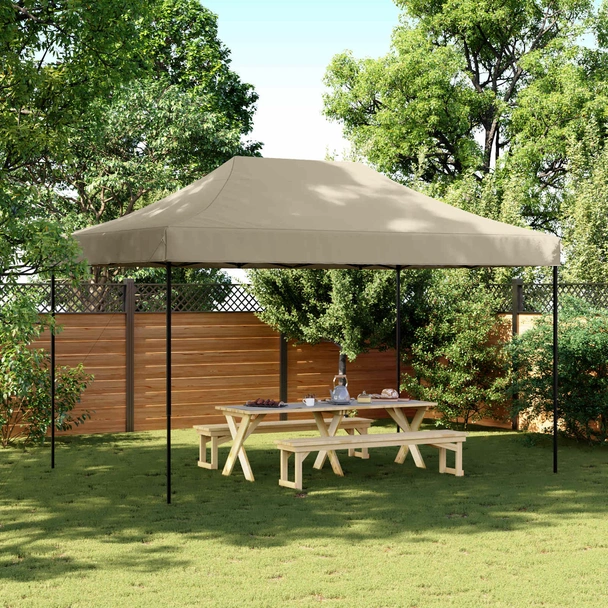 Pop-up парти шатра 4,4 x 2,9 м таупе — оксфорд с PVC — стоманена рамка