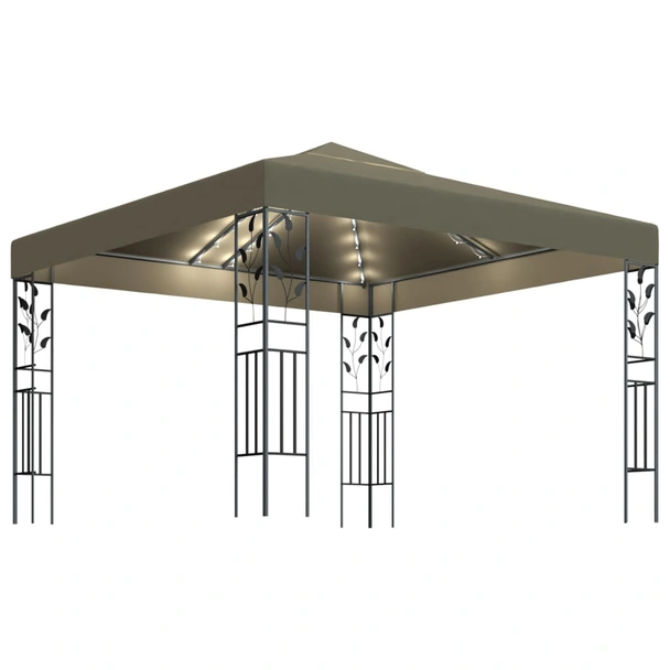 Шатра 3 x 3 м таупе — полиестер 180 г/м² — двоен покрив и LED — стомана - Image 2