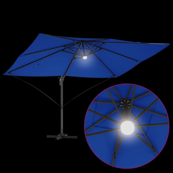 Плажен чадър 3.5 x 2.5 x 2.5 м син — полиестер — с LED — алуминий - Image 11