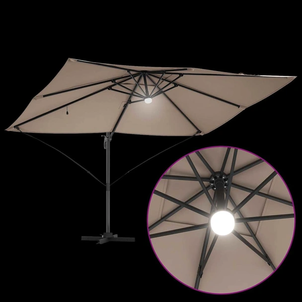 Плажен чадър 3.51 x 2.5 x 2.53 м таупе — полиестер — с LED — алуминий - Image 11