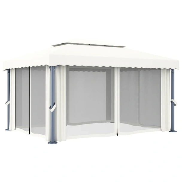 Шатра 4 x 3 м кремавобяла — полиестер — със страници и LED — алуминий - Image 6