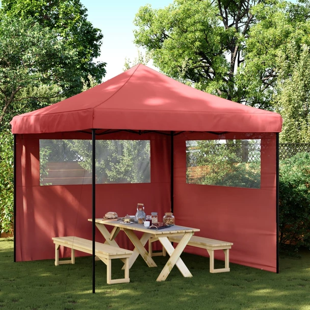 Pop-up парти шатра 2,9 x 2,9 м бордо — оксфорд с PVC — 2 стени — стомана