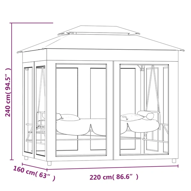 Градинска люлка с шатра 2.2 x 1.6 x 2.4 м кремавобяла — стомана — с навес - Image 6