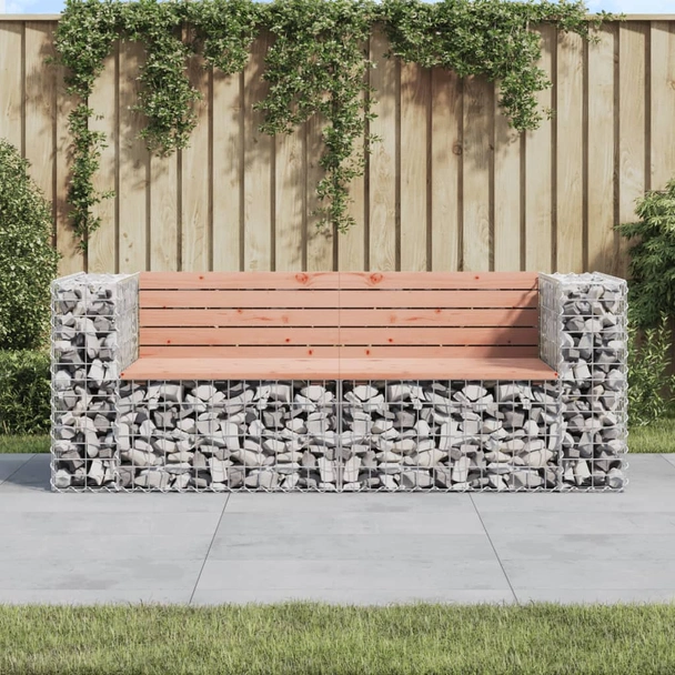 Градинска пейка с габион 184 × 71 × 65,5 см — дугласко дърво — 2 части