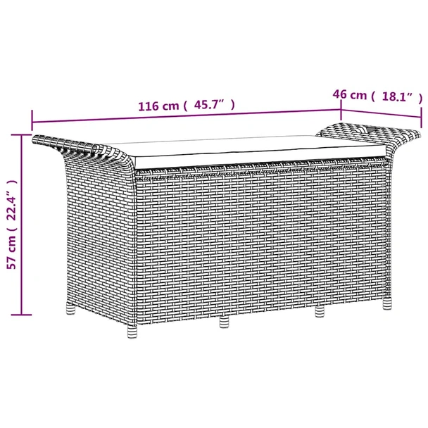 Пейка за съхранение 116×46×57 см кафява — PE ратан — с PVC подплата - Image 9