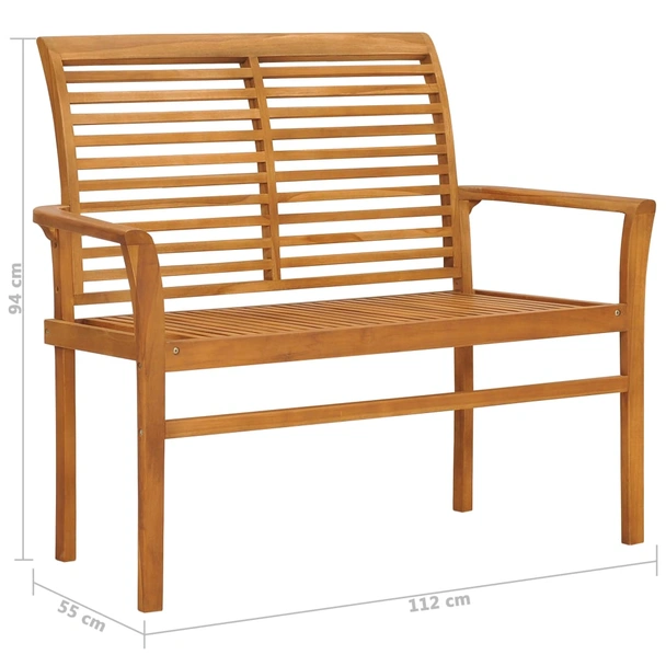 Градинска пейка 112 см кафява — тик масив — синьо шалте - Image 8