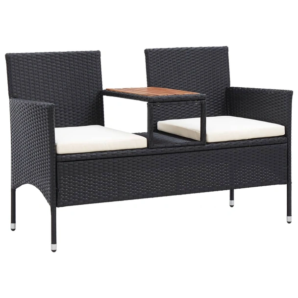 2-местна пейка с маса за чай 143 × 65 × 88 см черна — PE ратан