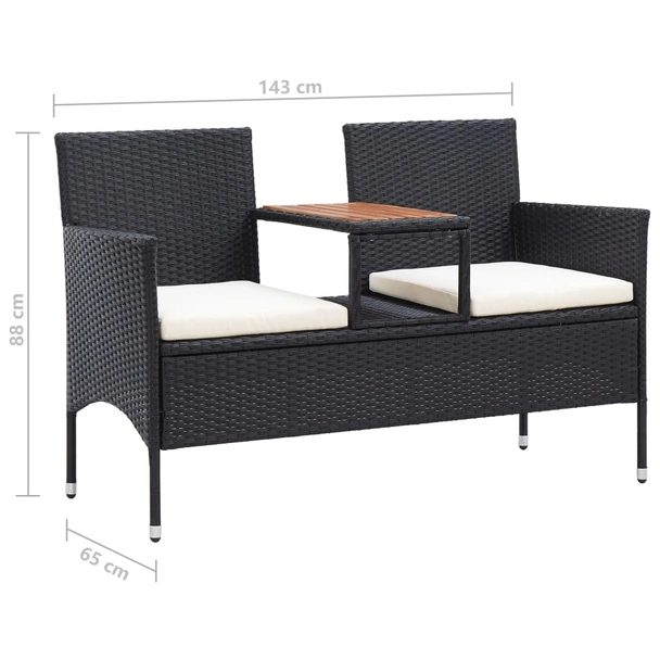 2-местна пейка с маса за чай 143 × 65 × 88 см черна — PE ратан - Image 6