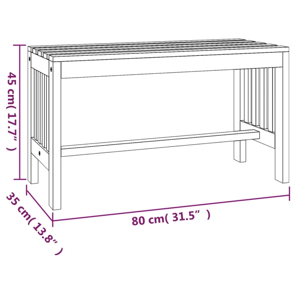 Градинска пейка 80×35×45 см — масивно евкалиптово дърво — с летви - Image 6