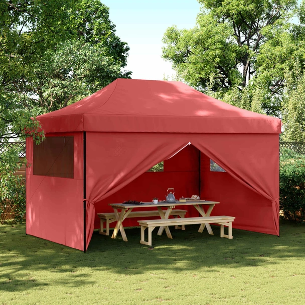 Pop-up парти шатра 4,4 x 2,9 м бордо — оксфорд с PVC — 4 стени — стомана
