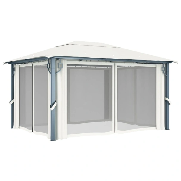 Шатра 4 x 3 м кремава — оксфорд — със страници и LED — алуминий - Image 6