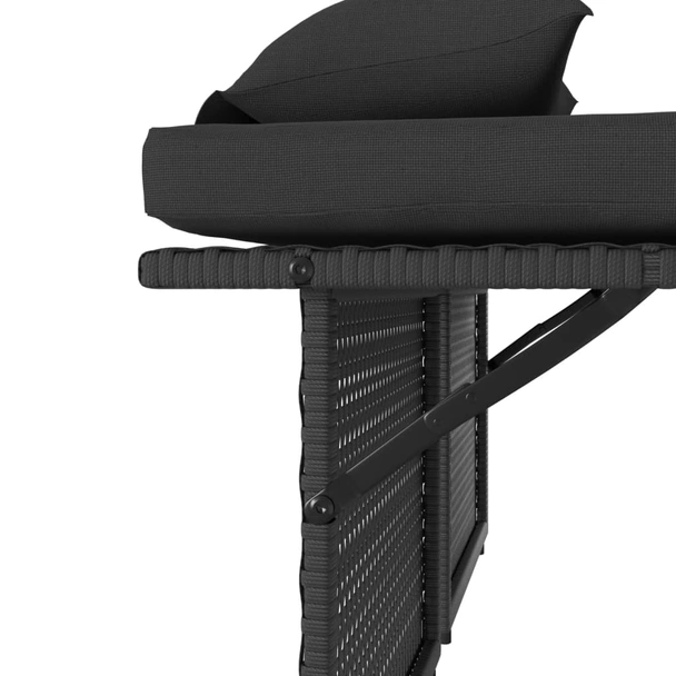 Пейка-диван 122x58x83 см черна — PE ратан — с табуретка, маси и черни възглавници - Image 12