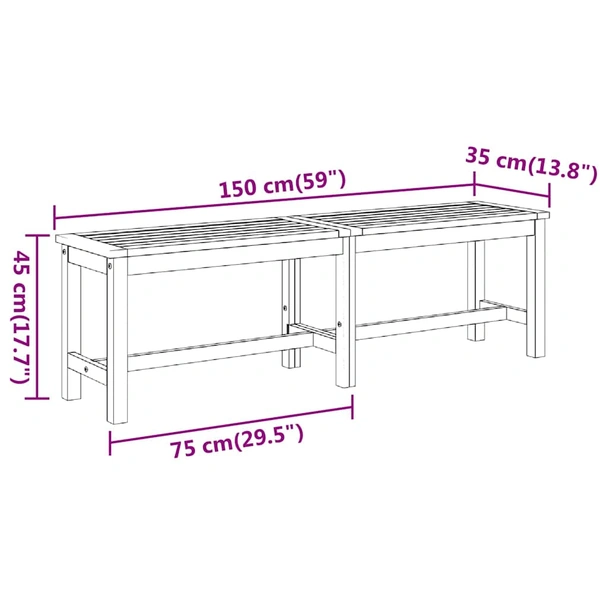Градинска пейка 150 × 35 × 45 см кафява — акация масив — без възглавница - Image 7