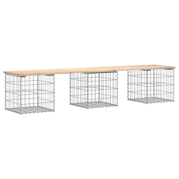 Градинска пейка 203x44x42 см — бор масив — с габион - Image 2