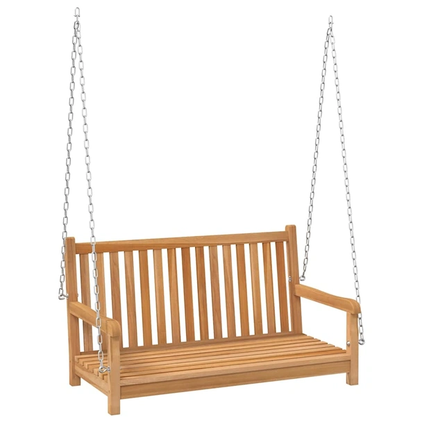 Висяща пейка-люлка 114×60×64 см кафява — масивно тиково дърво - Image 2