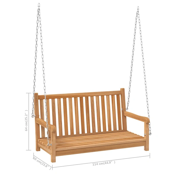 Висяща пейка-люлка 114×60×64 см кафява — масивно тиково дърво - Image 8