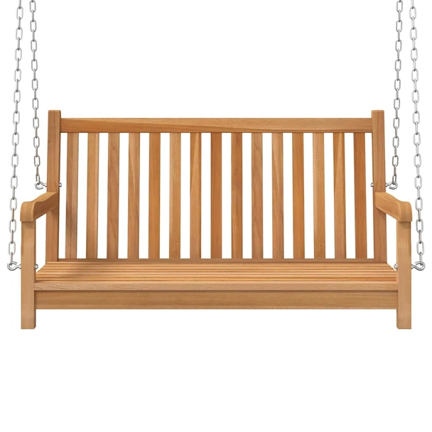 Висяща пейка-люлка 114×60×64 см кафява — масивно тиково дърво - Image 3